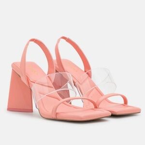 ALDO Eliss Shoes Pink Women's Triangle Chunky Block Heel Sandals Size 8 US NWT